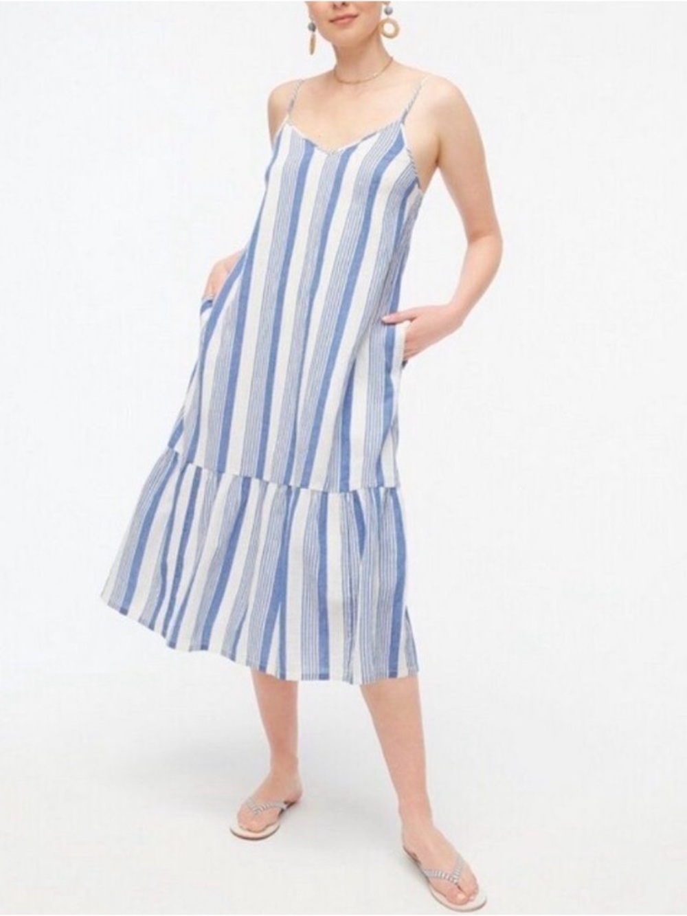 J. Crew Factory Navy and White Striped Midi Dress